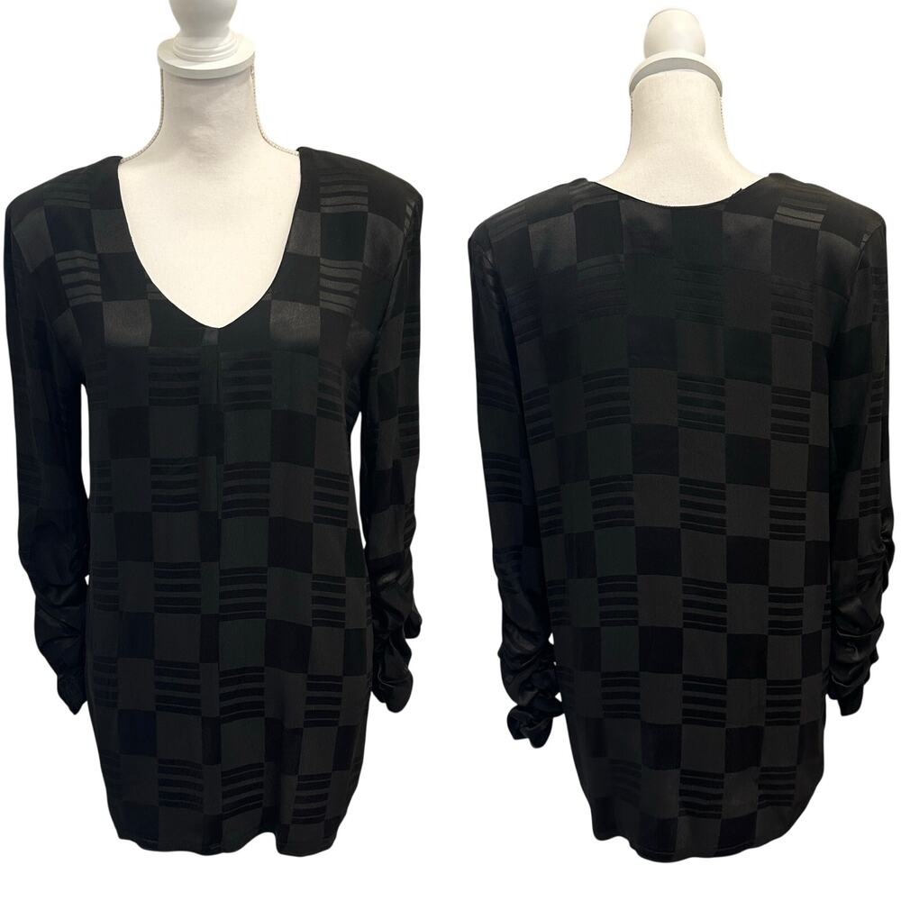 VTG 80s Electric‎ Blue Black Mod Retro Shift Dress Geometric Checkerboard Small